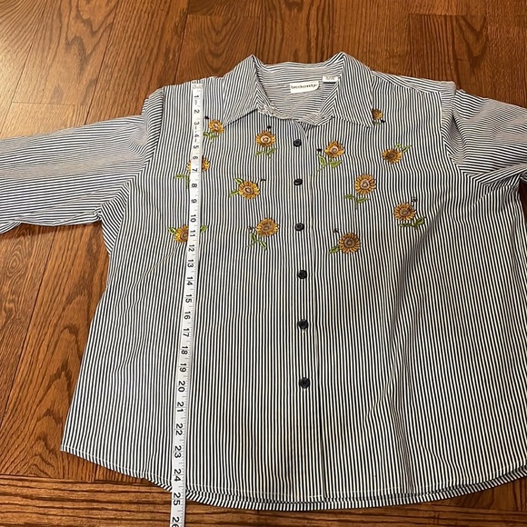 BRECKENRIDGE Vintage 90s Sunflower embroidered pinstripe button shirt woman’s XL - Picture 10 of 11